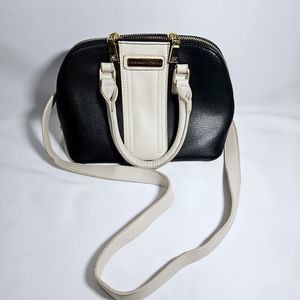 Adrienne Vittadini Handbag Purse Satchel Double Hand Strap Dome Black Ivory Bag